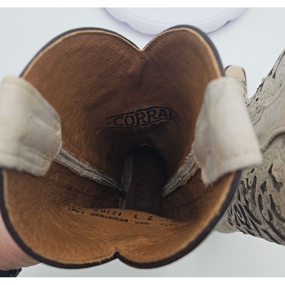 Corral T0021 Cream Glitter Inlay Snip Toe Boots Youth Toddler Wedding Sz 2T *EUC - Picture 10 of 15